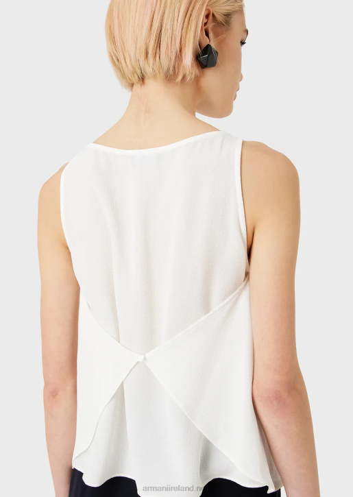 Women 086V344 Flared Top With Back Panels In Granite Fabric Armani White