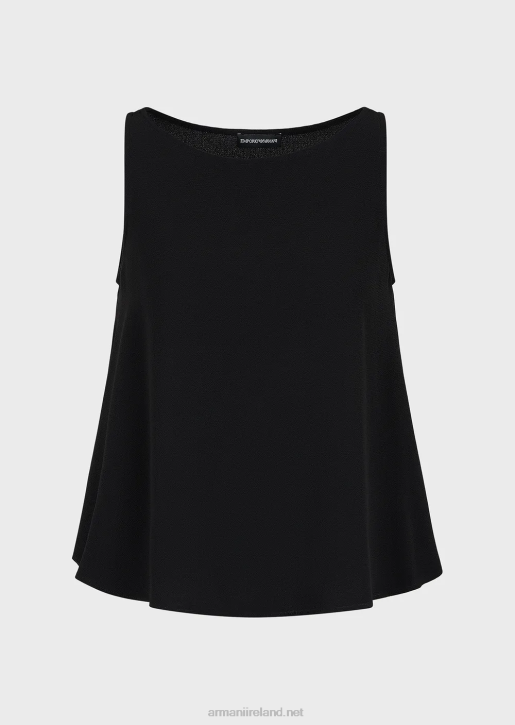 Women 086V346 Flared Top With Back Panels In Granite Fabric Armani Black