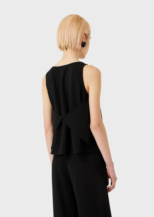 Women 086V346 Flared Top With Back Panels In Granite Fabric Armani Black
