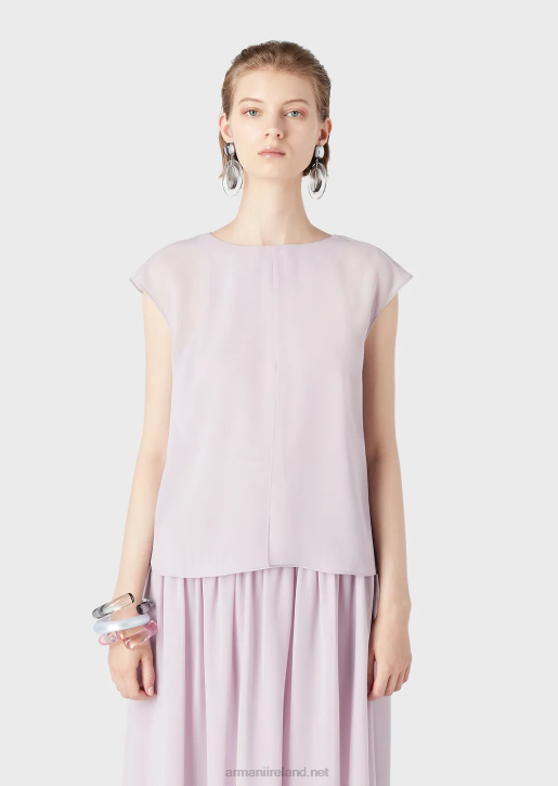 Women 086V347 Crepon Top With Cap Sleeves And Slit Armani Rosa Chiaro