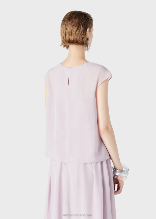 Women 086V347 Crepon Top With Cap Sleeves And Slit Armani Rosa Chiaro