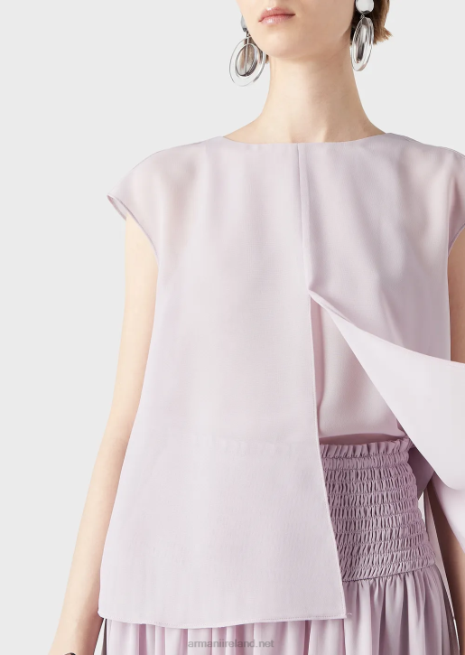 Women 086V347 Crepon Top With Cap Sleeves And Slit Armani Rosa Chiaro