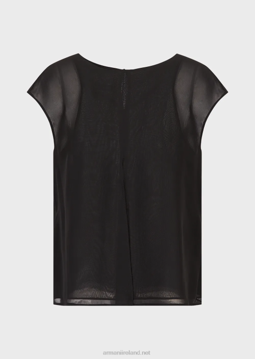 Women 086V348 Crepon Top With Cap Sleeves And Slit Armani Black