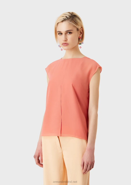 Women 086V349 Crepon Top With Cap Sleeves And Slit Armani