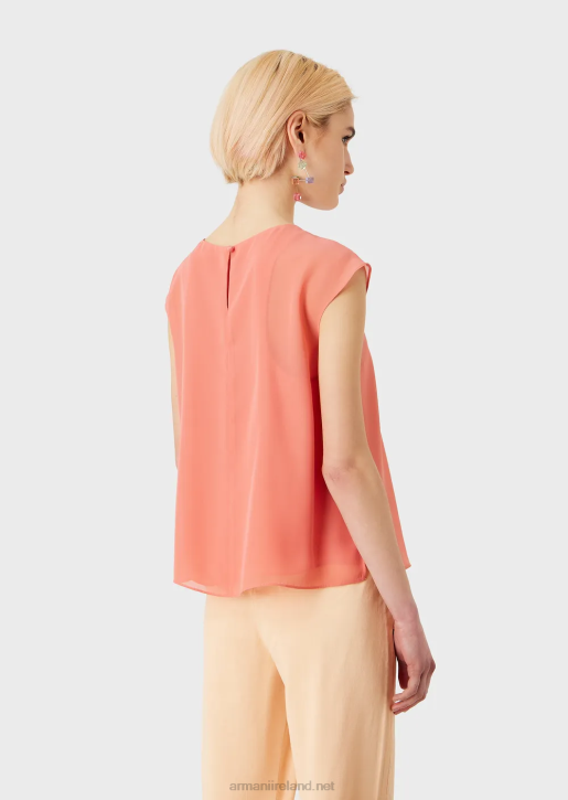 Women 086V349 Crepon Top With Cap Sleeves And Slit Armani