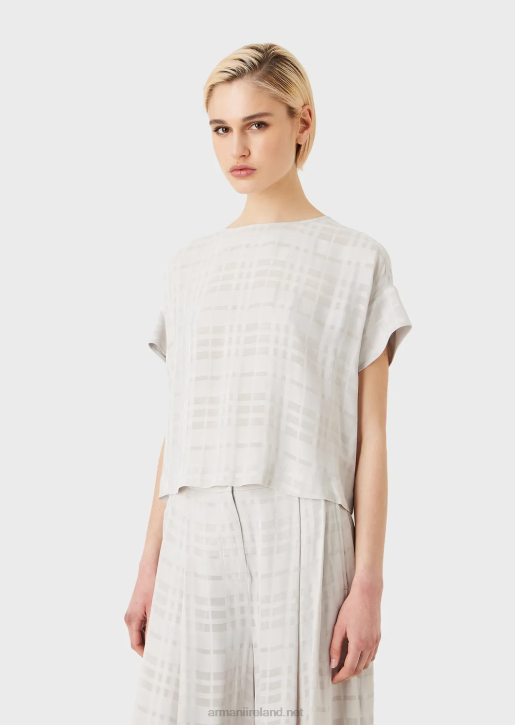 Women 086V350 Check Viscose Top With Buttons At The Back Armani Grigio Acqua