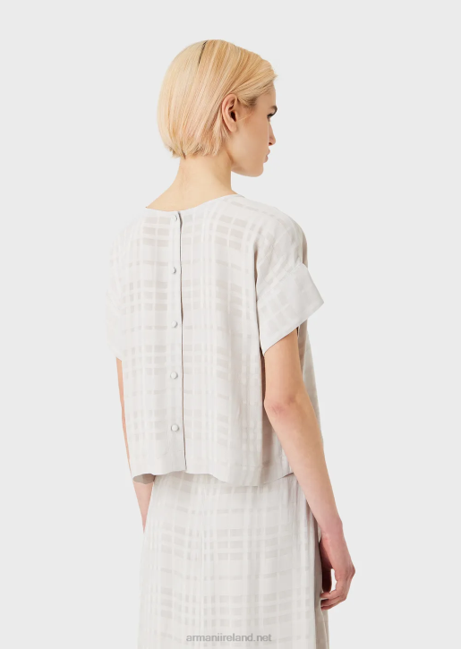 Women 086V350 Check Viscose Top With Buttons At The Back Armani Grigio Acqua