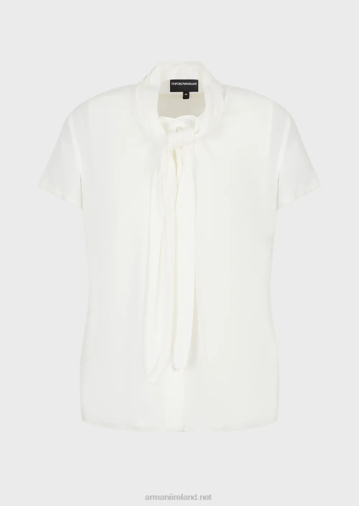 Women 086V352 Foulard-Collar Blouse With Viscose Crepe Top Armani White