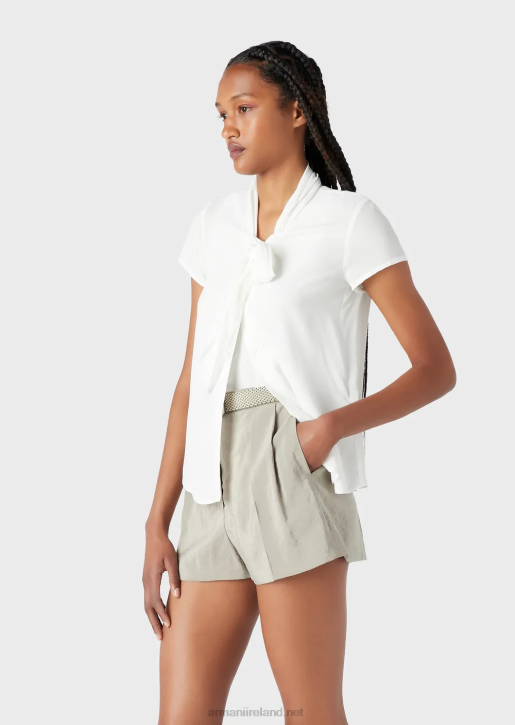 Women 086V352 Foulard-Collar Blouse With Viscose Crepe Top Armani White