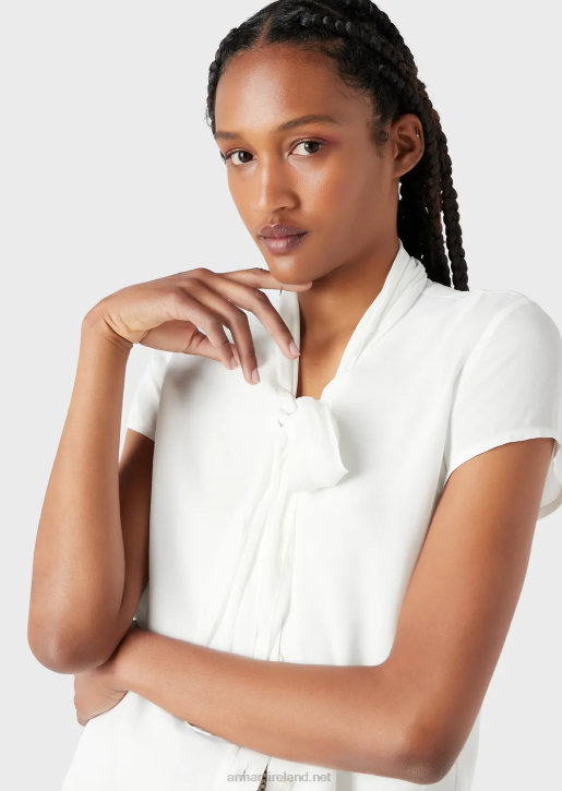 Women 086V352 Foulard-Collar Blouse With Viscose Crepe Top Armani White