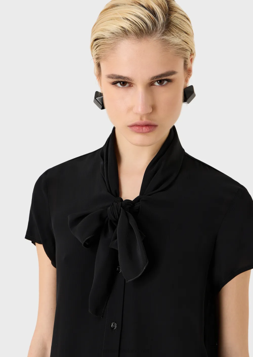 Women 086V353 Foulard-Collar Blouse With Viscose Crepe Top Armani Black