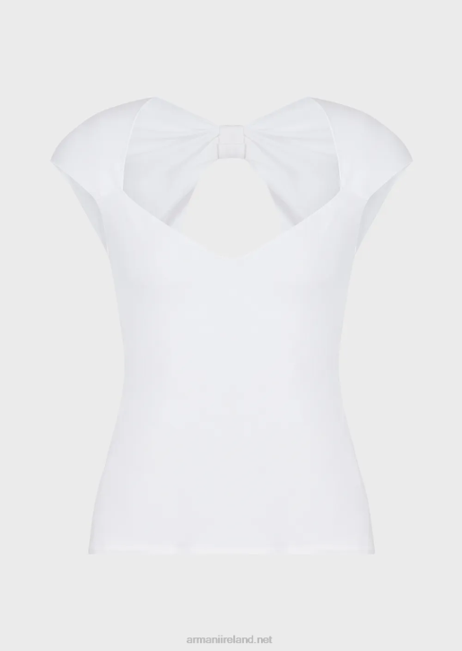 Women 086V355 Viscose-Jersey Top With Oversized Bow Armani White
