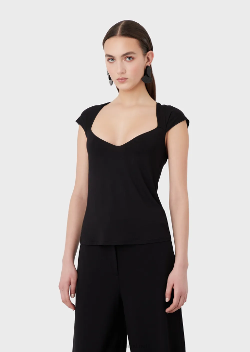 Women 086V355 Viscose-Jersey Top With Oversized Bow Armani White