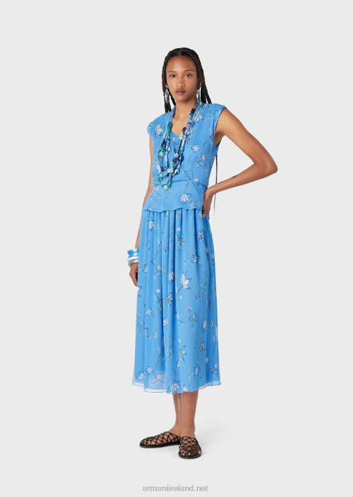 Women 086V357 Stylised Flower Pattern Silk Crepon Top With Cross-Over V Neck Armani