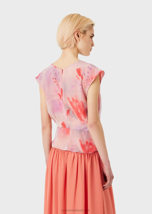 Women 086V358 Floral-Print Silk-Chiffon V-Neck Crossover Top Armani Pattern