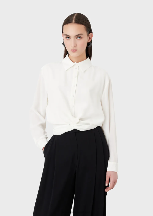 Women 086V359 Viscose Crepe Shirt With Twisted Knot Armani White