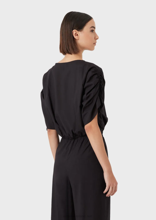 Women 086V361 Cropped Poplin Blouse With Drawstring Sleeves Armani Black