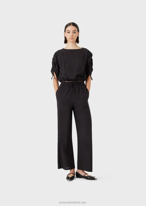 Women 086V361 Cropped Poplin Blouse With Drawstring Sleeves Armani Black