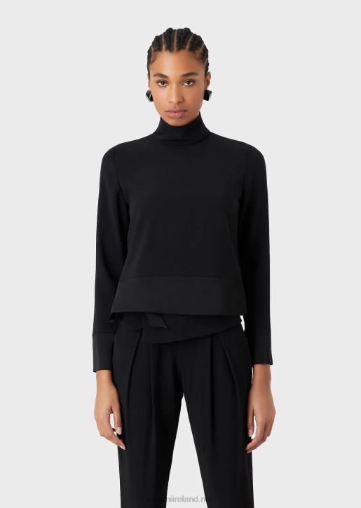 Women 086V365 Mock-Neck Blouse In Envers Satin Armani Black
