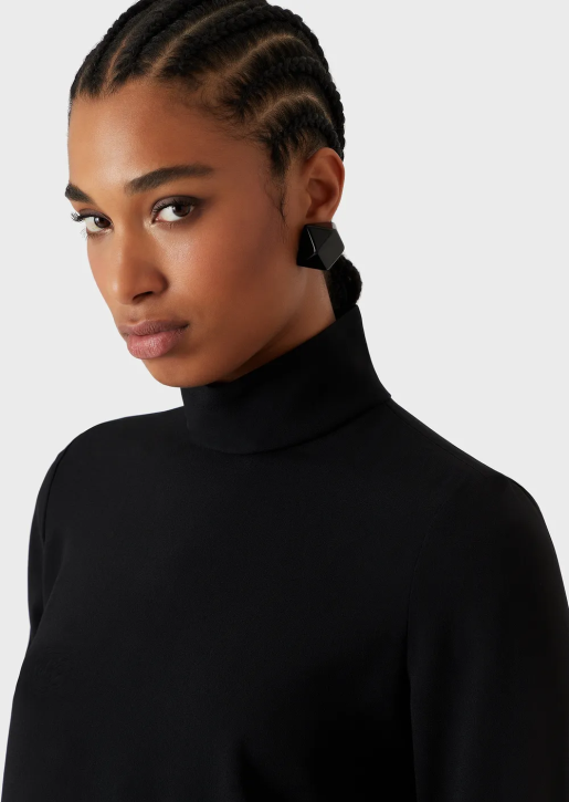 Women 086V365 Mock-Neck Blouse In Envers Satin Armani Black