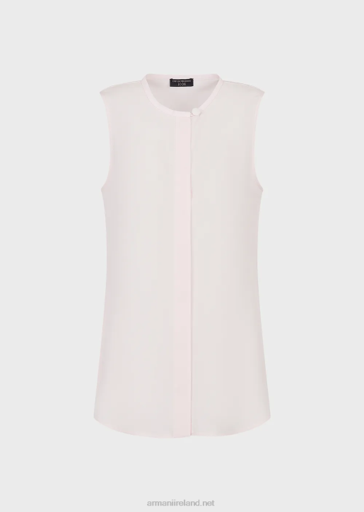 Women 086V370 Pure Silk Crepe-De-Chine Sleeveless Top Armani Rosa Chiaro