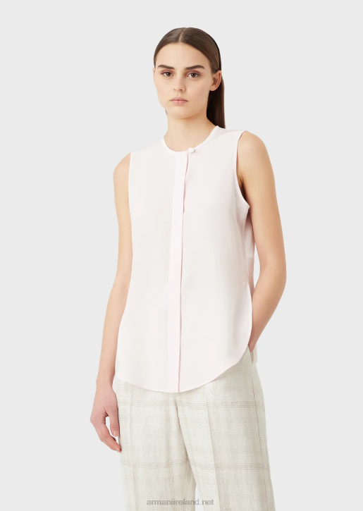 Women 086V370 Pure Silk Crepe-De-Chine Sleeveless Top Armani Rosa Chiaro