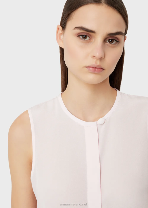 Women 086V370 Pure Silk Crepe-De-Chine Sleeveless Top Armani Rosa Chiaro