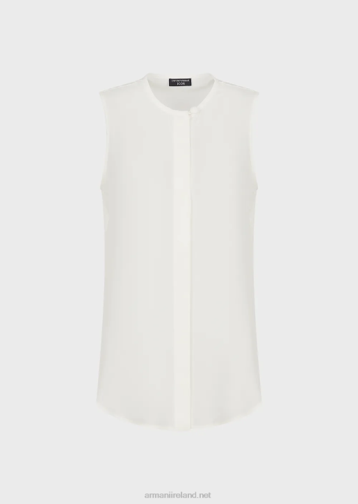 Women 086V371 Pure Silk Crepe-De-Chine Sleeveless Top Armani White