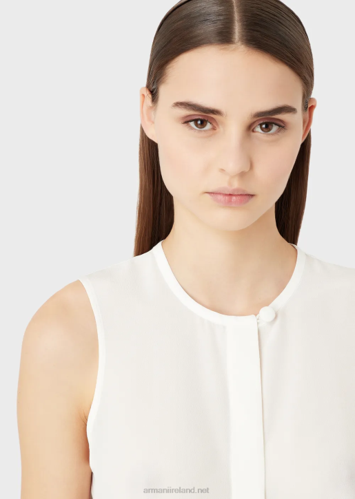 Women 086V371 Pure Silk Crepe-De-Chine Sleeveless Top Armani White