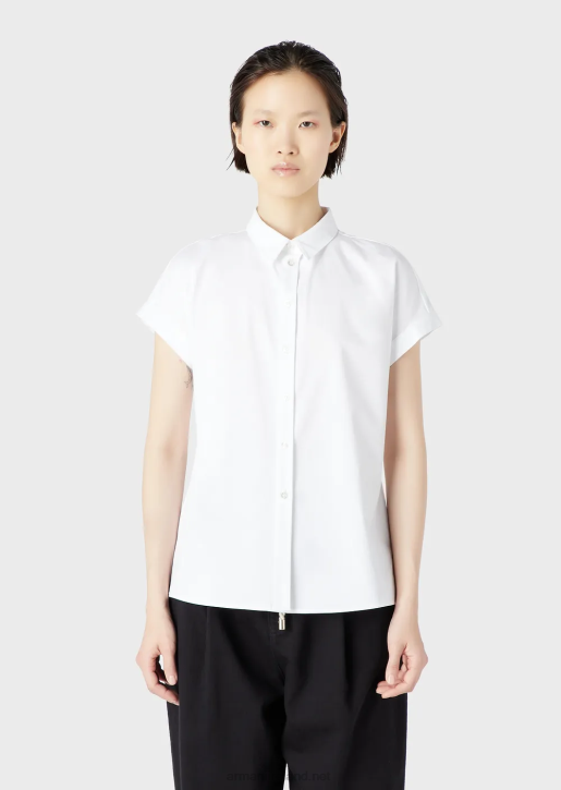 Women 086V372 Short-Sleeved Sanded Cotton Shirt Armani White