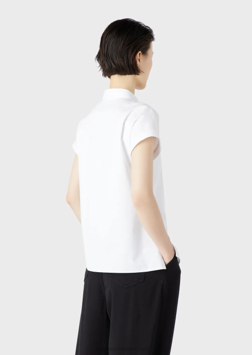 Women 086V372 Short-Sleeved Sanded Cotton Shirt Armani White