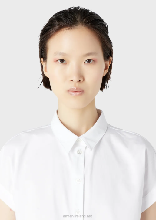 Women 086V372 Short-Sleeved Sanded Cotton Shirt Armani White