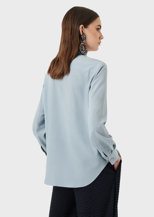 Women 086V374 Pure Silk Crepe-De-Chine Shirt Armani Azure