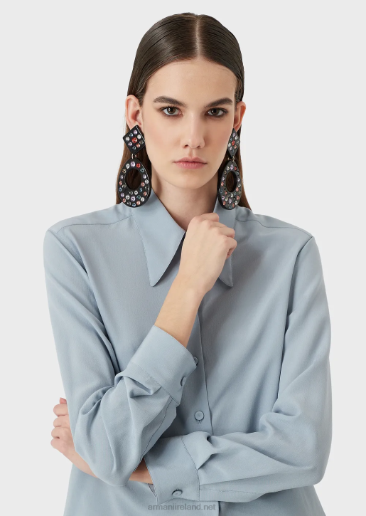 Women 086V374 Pure Silk Crepe-De-Chine Shirt Armani Azure