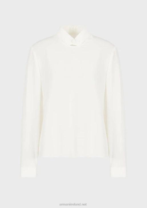Women 086V375 Buttoned-Collar Blouse In Pure Silk Crepe De Chine Armani Silk White