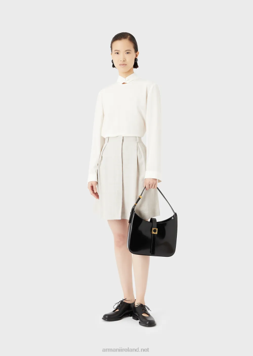 Women 086V375 Buttoned-Collar Blouse In Pure Silk Crepe De Chine Armani Silk White