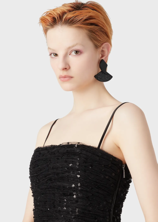 Women 086V376 Tulle Top With All-Over Geometric Sequin Embroidery Armani Black