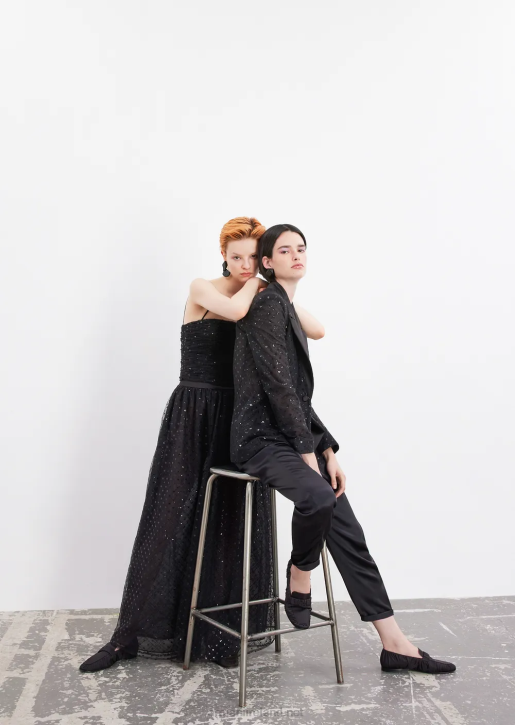 Women 086V376 Tulle Top With All-Over Geometric Sequin Embroidery Armani Black