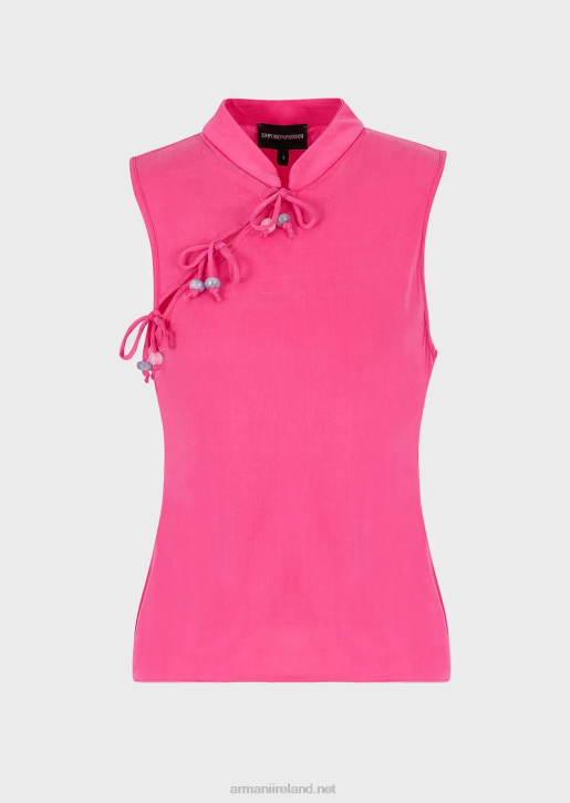 Women 086V380 Interlock Cupro Top With Guru Collar, Opening And Ties Armani Fuchsia
