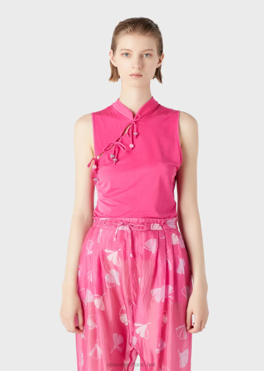Women 086V380 Interlock Cupro Top With Guru Collar, Opening And Ties Armani Fuchsia