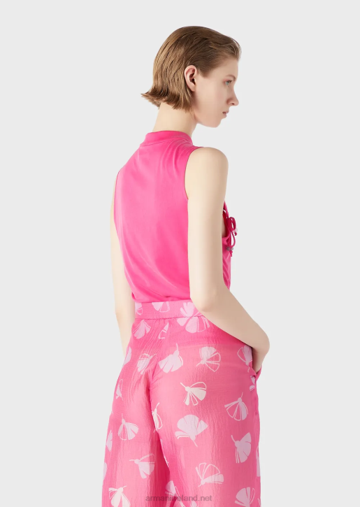Women 086V380 Interlock Cupro Top With Guru Collar, Opening And Ties Armani Fuchsia