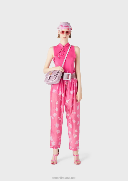Women 086V380 Interlock Cupro Top With Guru Collar, Opening And Ties Armani Fuchsia