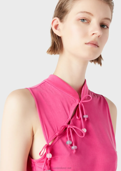 Women 086V380 Interlock Cupro Top With Guru Collar, Opening And Ties Armani Fuchsia
