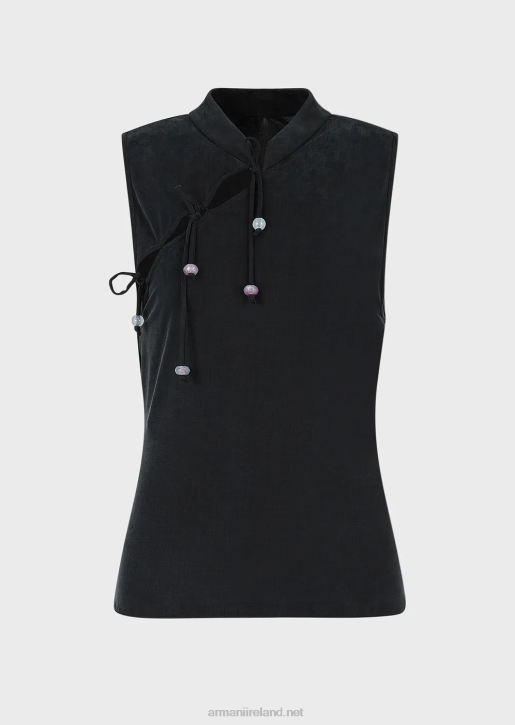 Women 086V381 Interlock Cupro Top With Guru Collar, Opening And Ties Armani Black