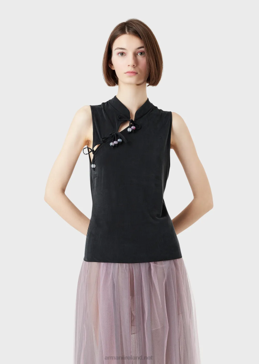 Women 086V381 Interlock Cupro Top With Guru Collar, Opening And Ties Armani Black