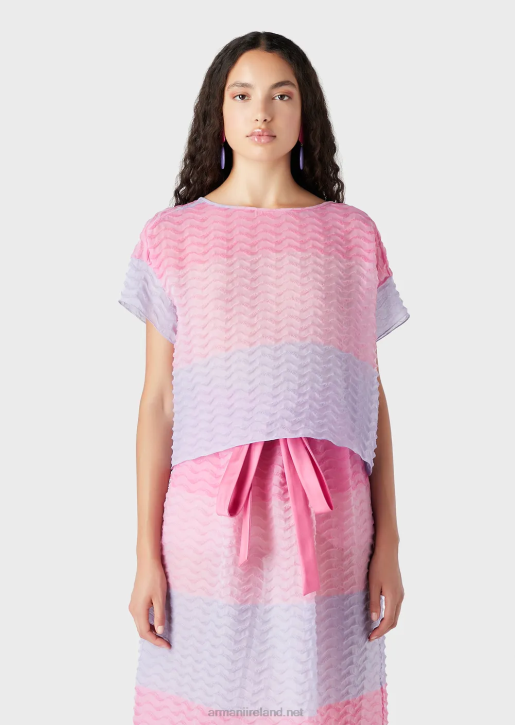 Women 086V382 Bayadere Organza Top With Wavy Cloque Motif Armani Multicolour