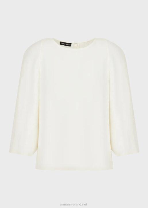 Women 086V383 Cape-Sleeved Blouse In Technical Cady Armani Milky White