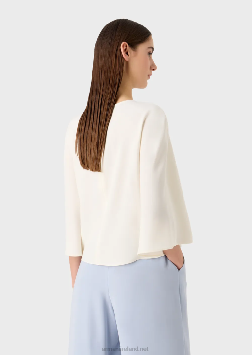 Women 086V383 Cape-Sleeved Blouse In Technical Cady Armani Milky White