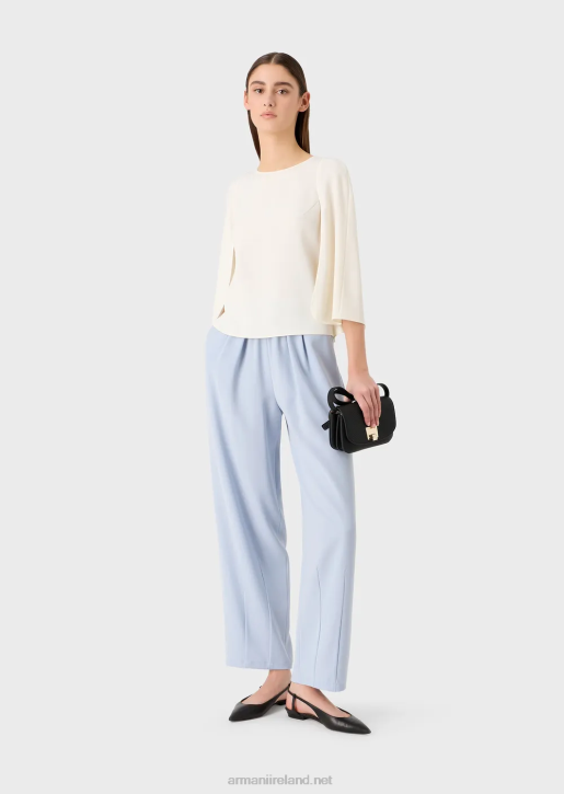 Women 086V383 Cape-Sleeved Blouse In Technical Cady Armani Milky White