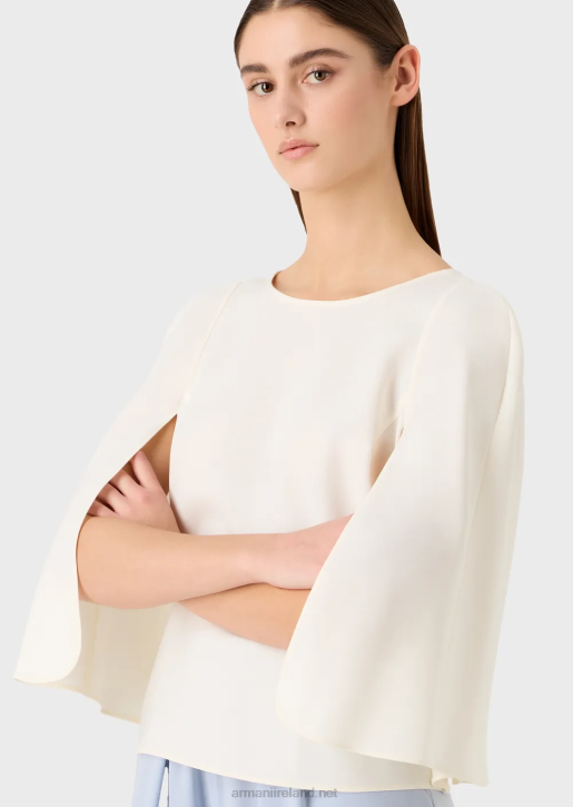 Women 086V383 Cape-Sleeved Blouse In Technical Cady Armani Milky White